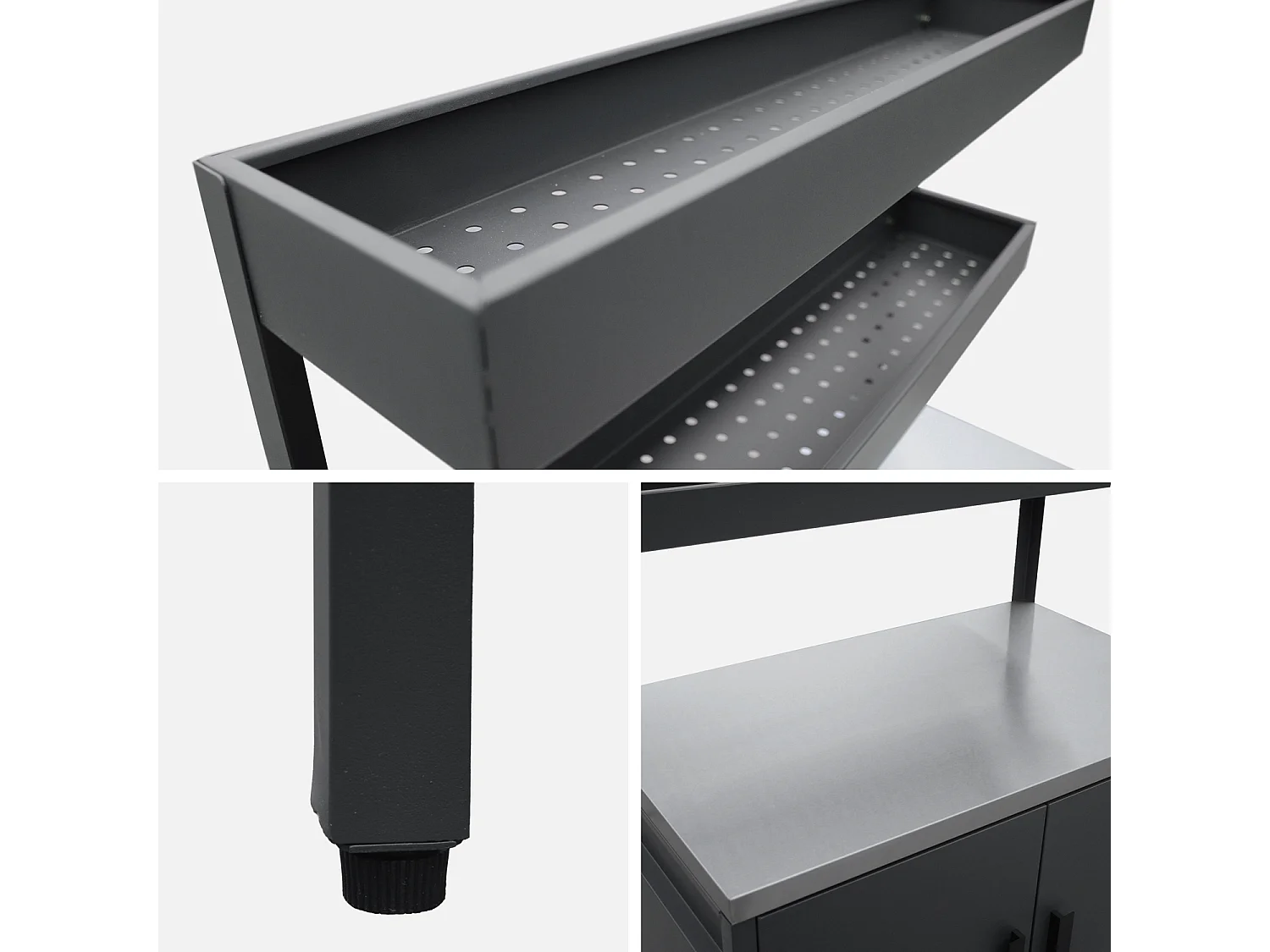 Cocina exterior de acero con 2 estanterías colgantes y 2 puertas