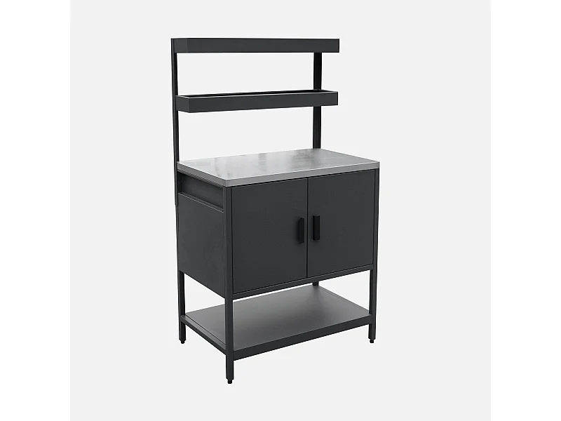 Cocina exterior de acero con 2 estanterías colgantes y 2 puertas