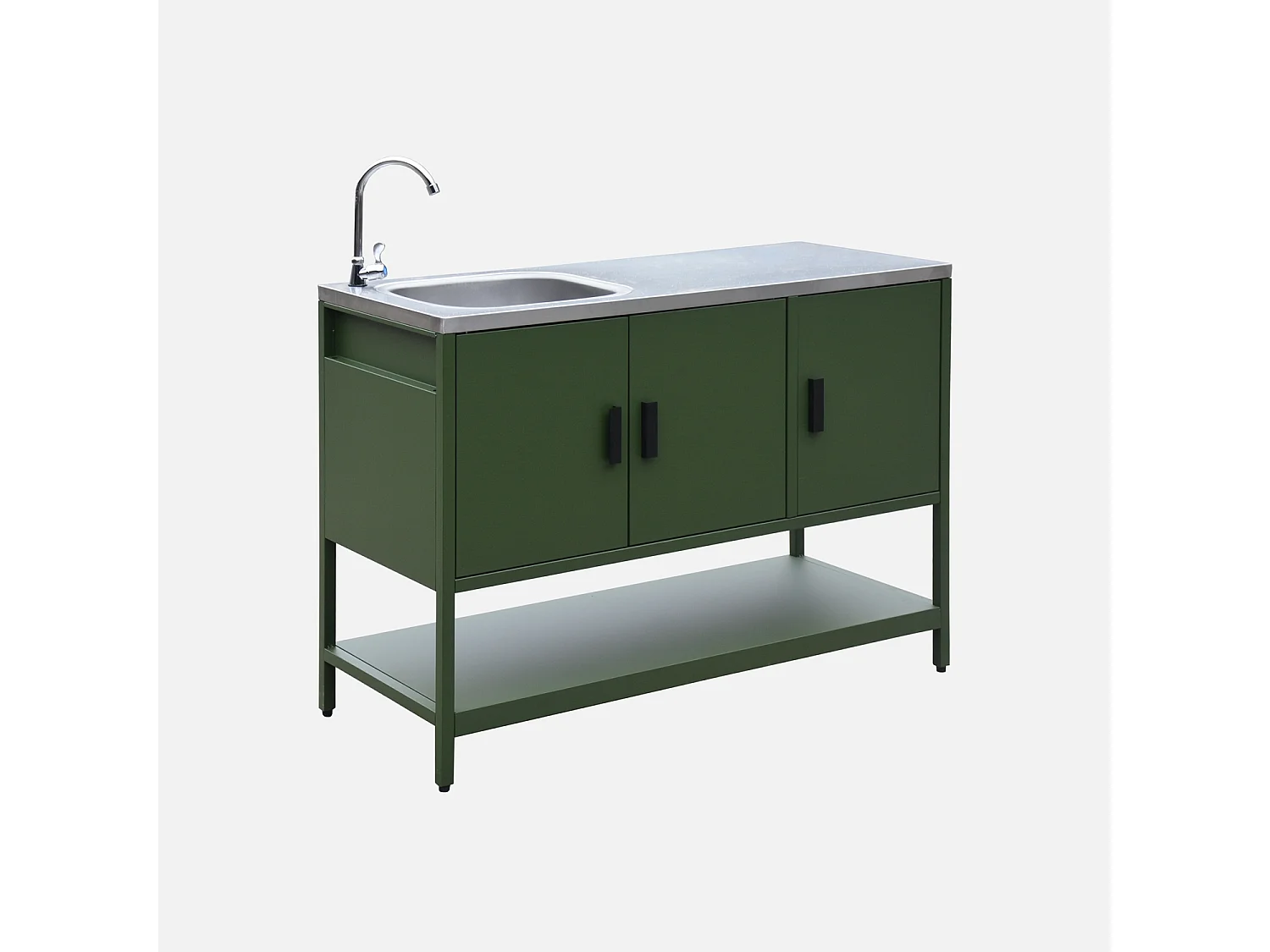 Cocina exterior de acero con lavabo, 120cm verde