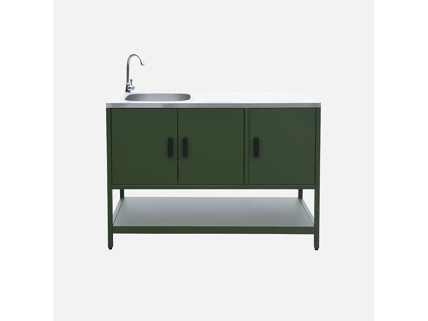 Cocina exterior de acero con lavabo, 120cm verde