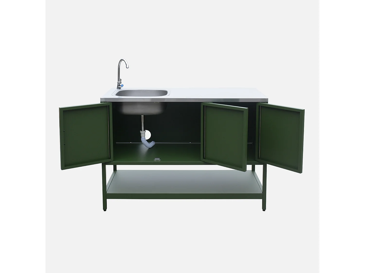 Cocina exterior de acero con lavabo, 120cm verde