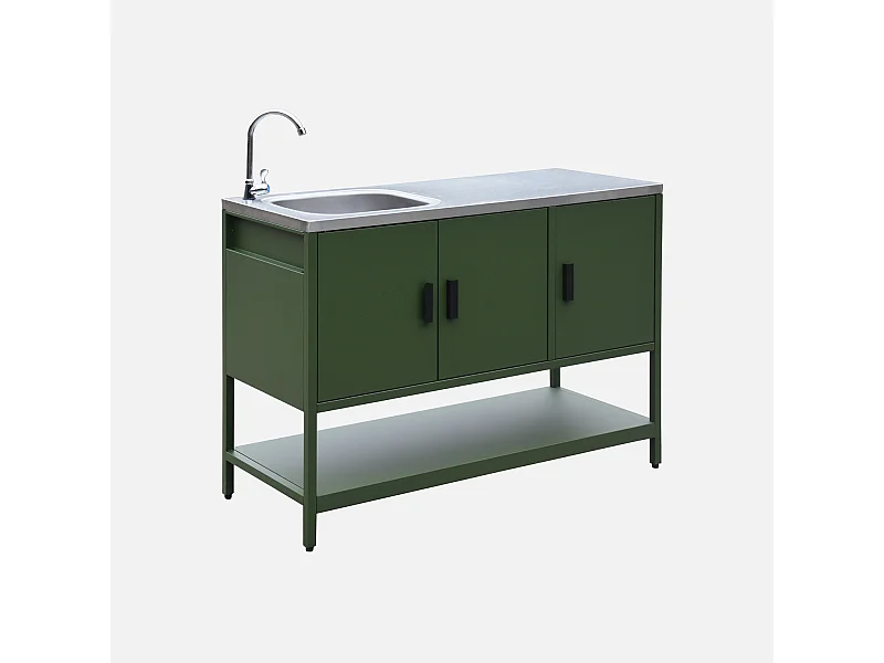 Cocina exterior de acero con lavabo, 120cm verde