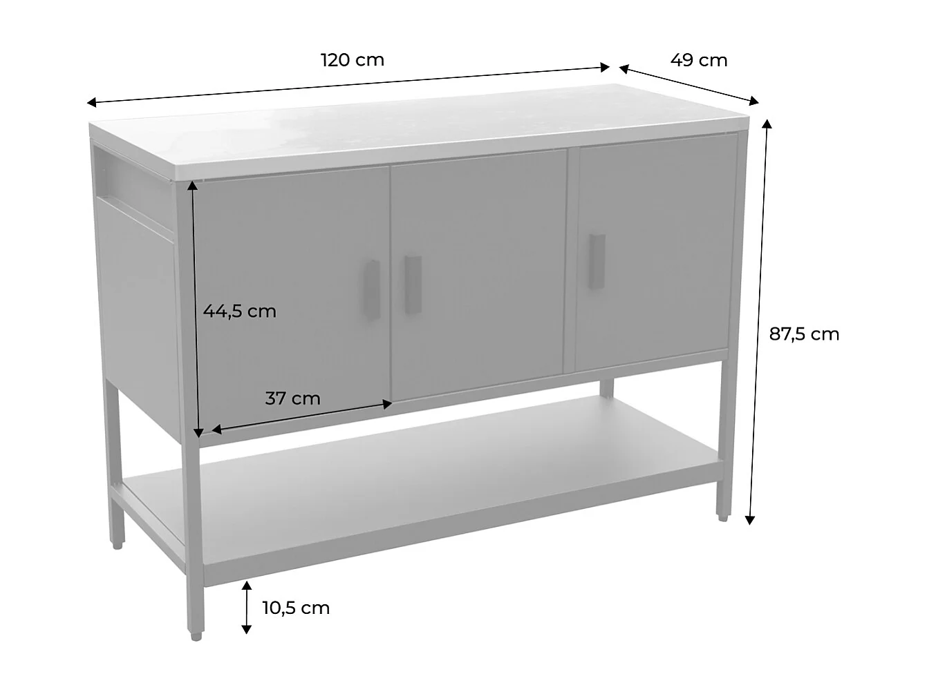 Cuisine d'extérieure en acier vert 3 portes.1 étagère L120cm