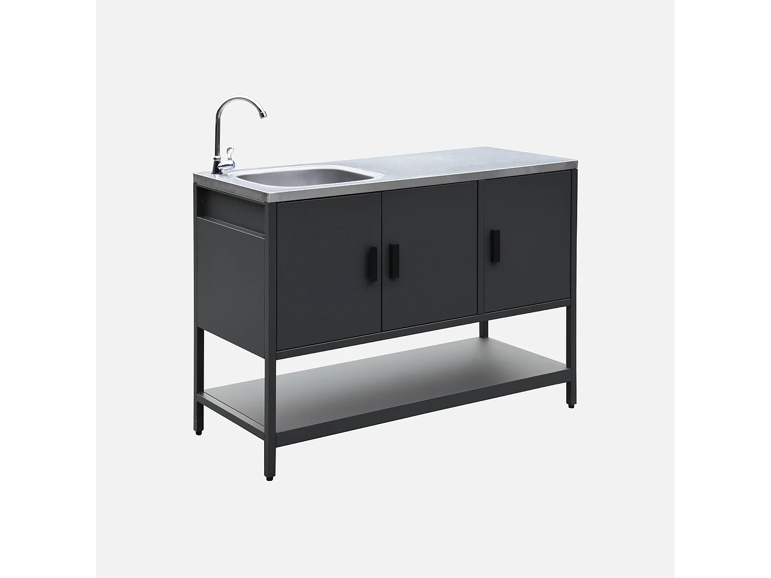 Cocina exterior de acero con lavabo, 120cm negro