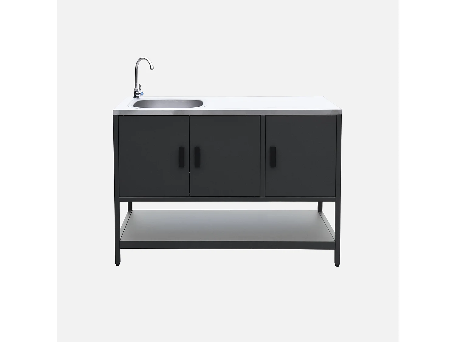 Cocina exterior de acero con lavabo, 120cm negro