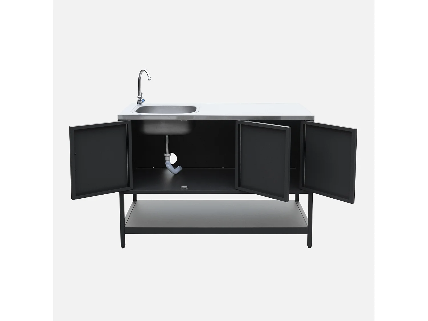 Cocina exterior de acero con lavabo, 120cm negro