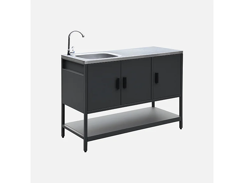 Cocina exterior de acero con lavabo, 120cm negro