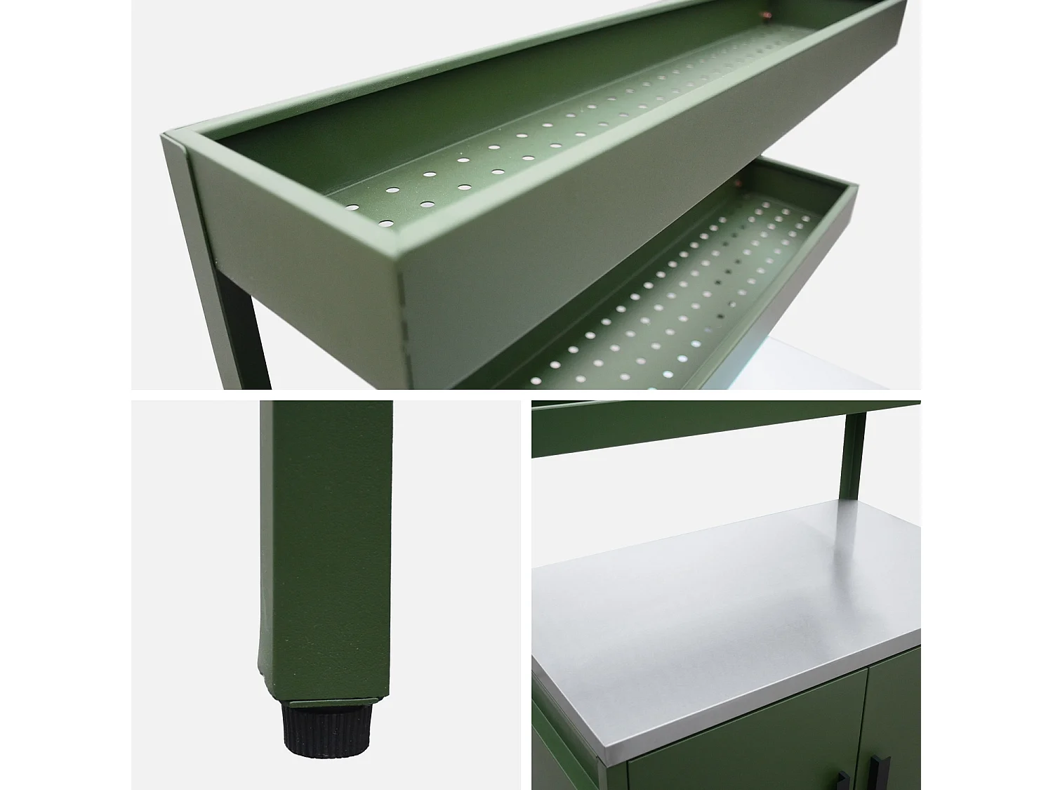 Cocina exterior de acero con 2 estanterías colgantes y 2 puertas