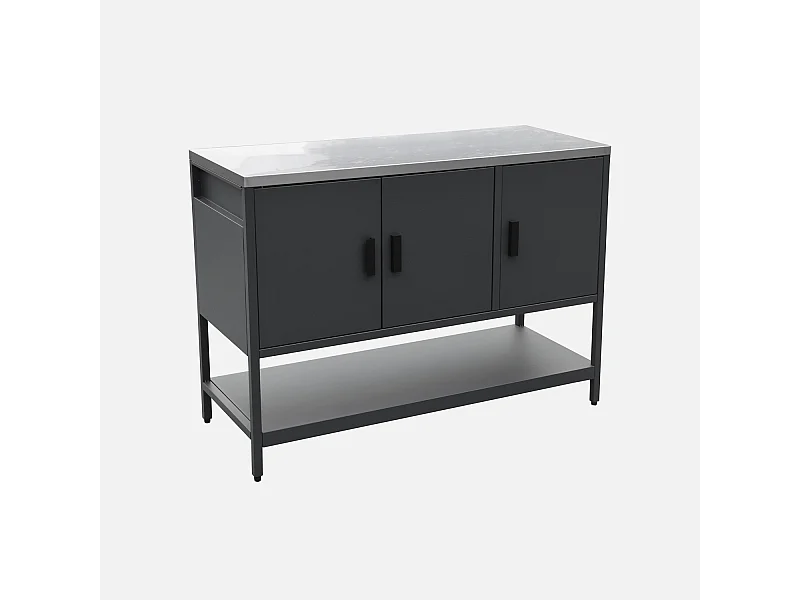 Cocina exterior de acero 3 puertas, 1 estante, 120cm negro