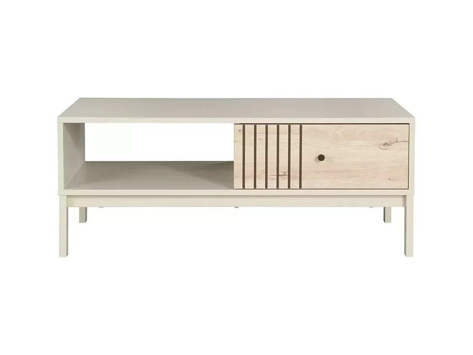 Table basse rectangulaire avec rangement chêne et blanc cassé SELI