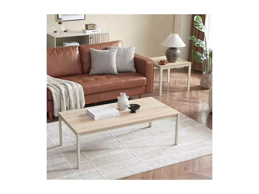 Table basse rectangulaire chêne et blanc cassé de 120 cm SELI
