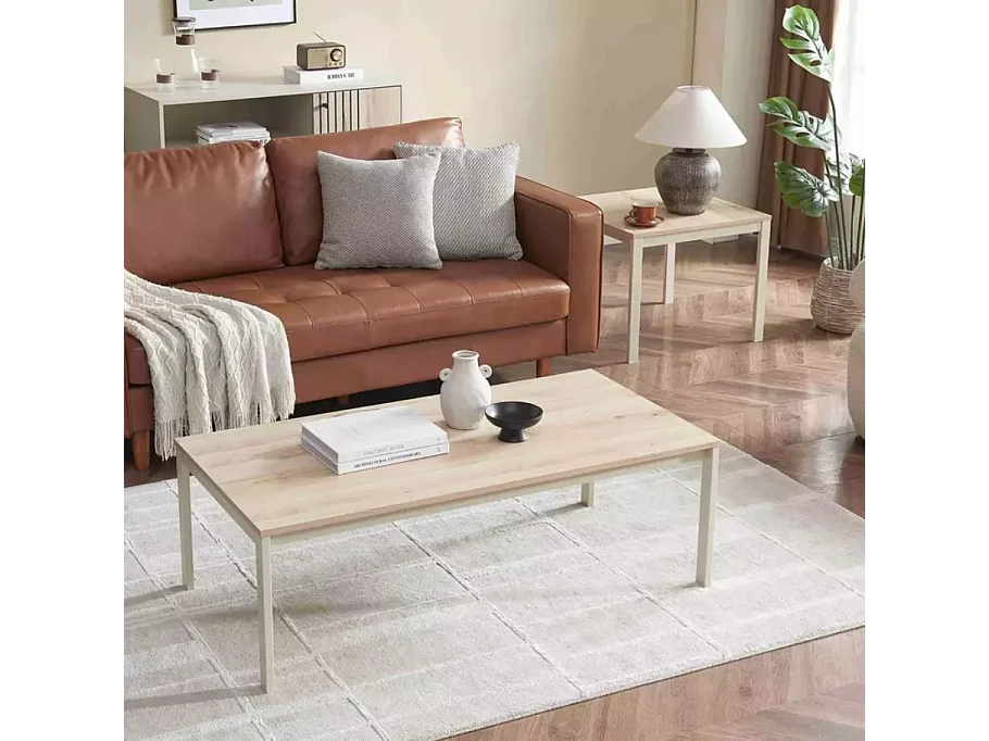 Table basse rectangulaire chêne et blanc cassé de 120 cm SELI