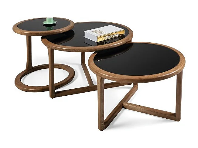 Table basse Messina-Set/verre/MDF/Marron&Noir