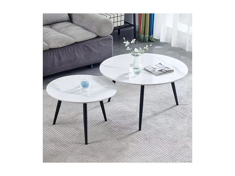 Table basse Gemini-Set/MDF/Métal/Blanc