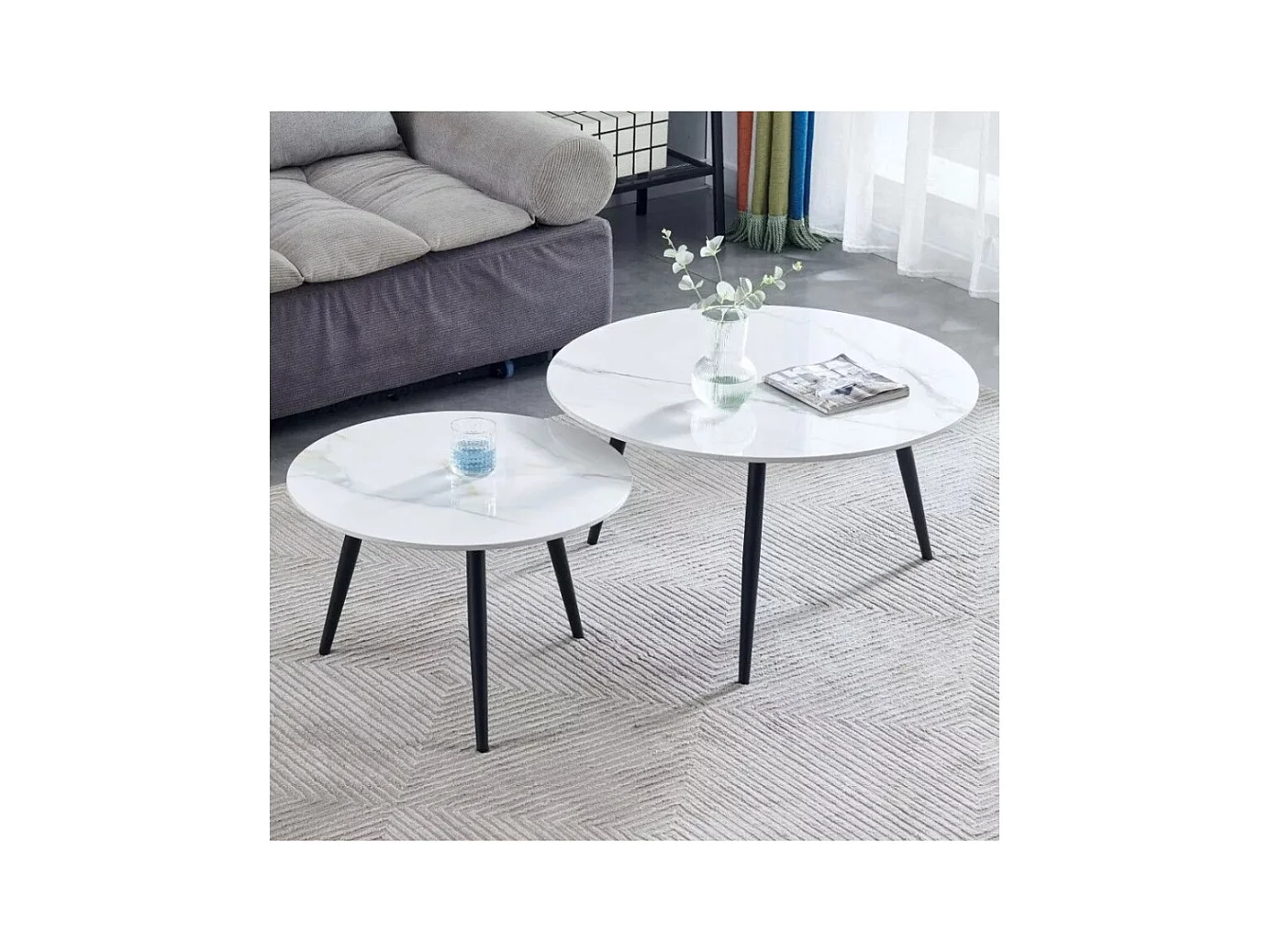 Tavolino Gemini-Set/MDF/Metallo/Bianco