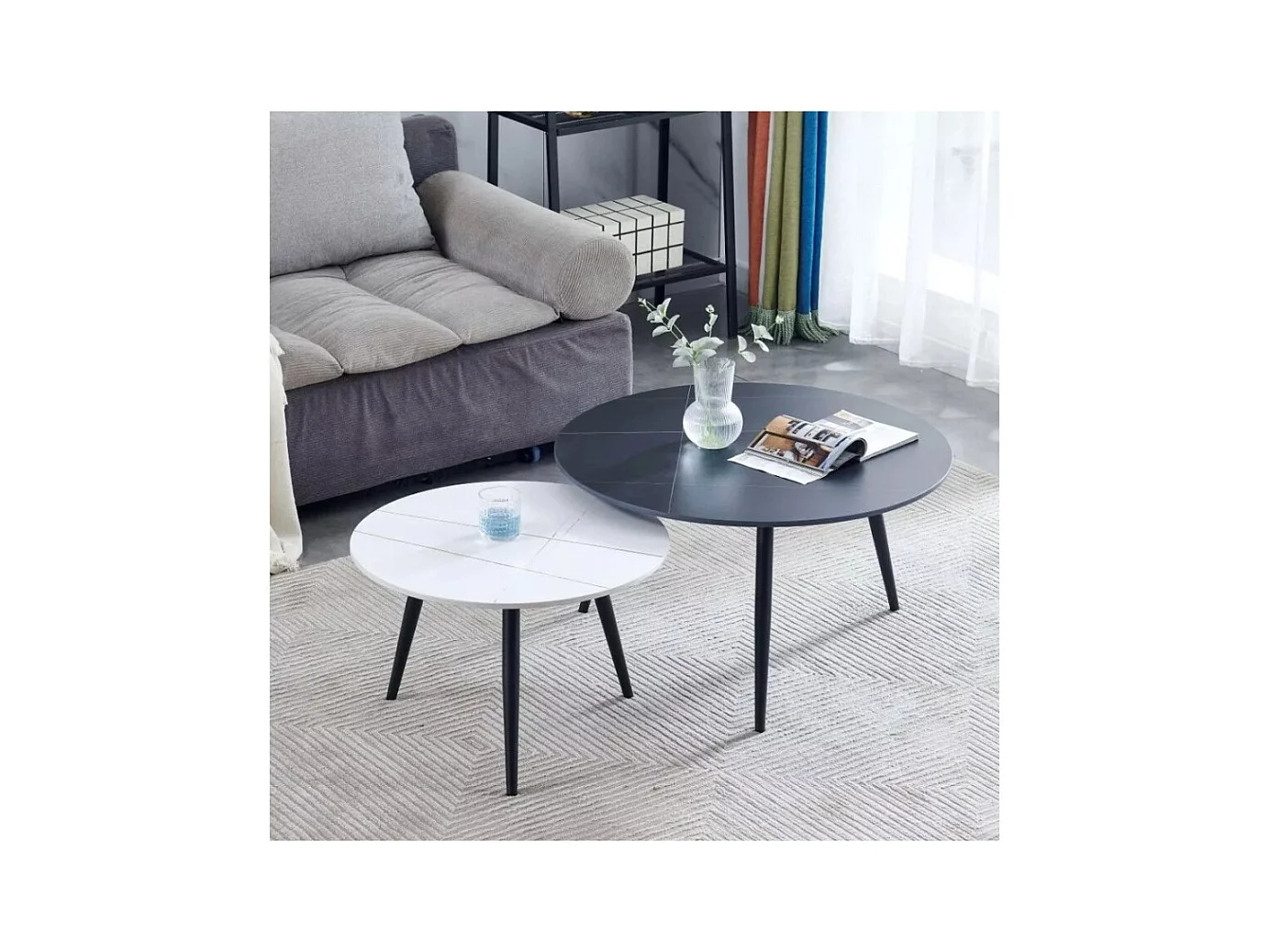 Tavolino Gemini-Set/MDF/Metallo/Bianco&Nero