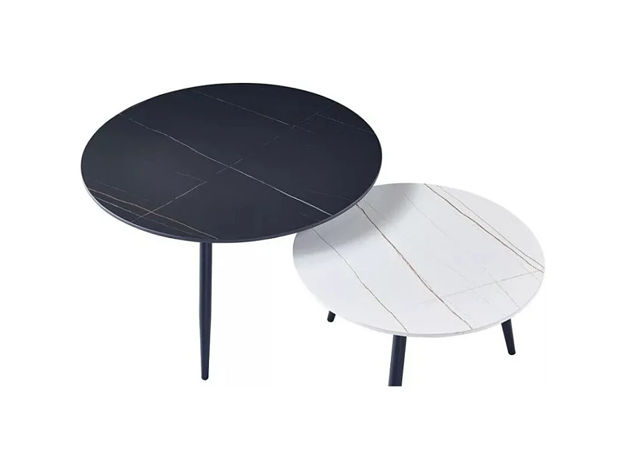 Tavolino Gemini-Set/MDF/Metallo/Bianco&Nero