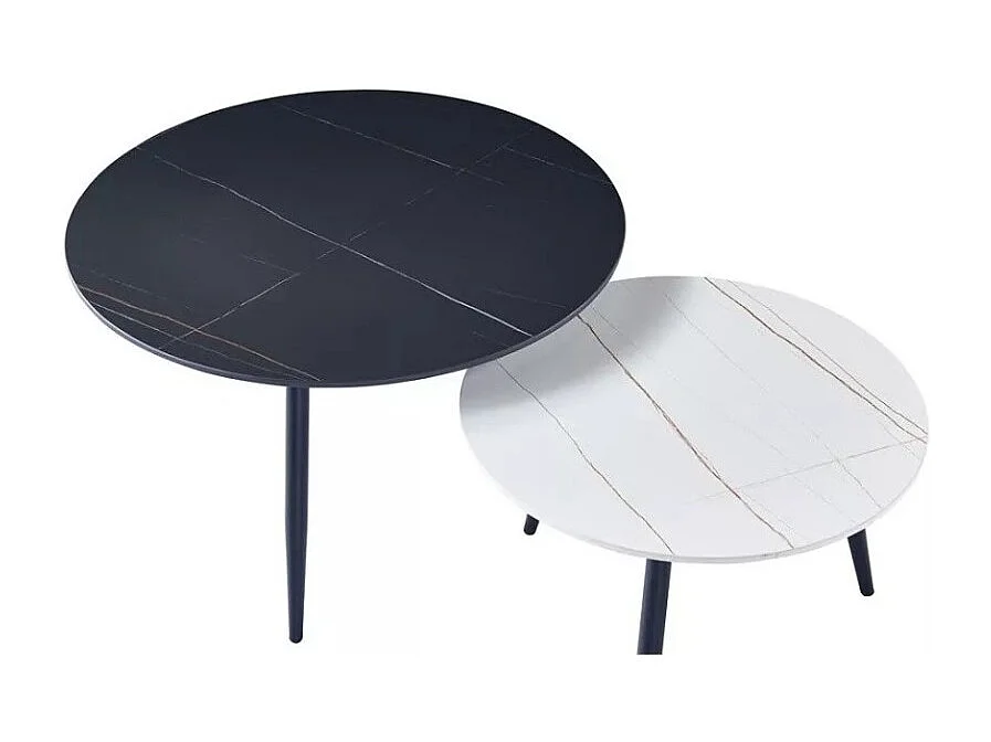 Tavolino Gemini-Set/MDF/Metallo/Bianco&Nero