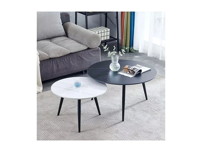Table basse Gemini-Set/MDF/Métal/Blanc&Noir