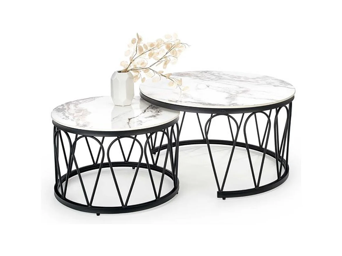 Tavolino Formosa-Set/MDF/Metallo/Bianco e Nero