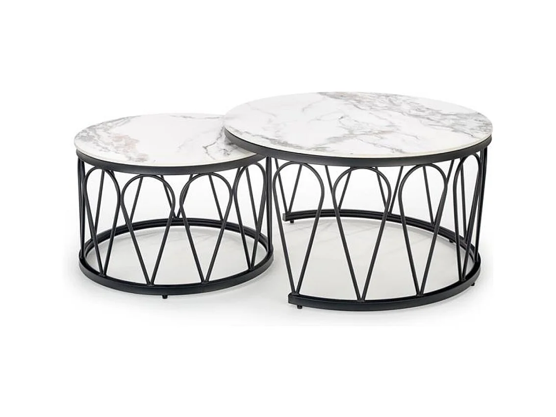 Tavolino Formosa-Set/MDF/Metallo/Bianco e Nero