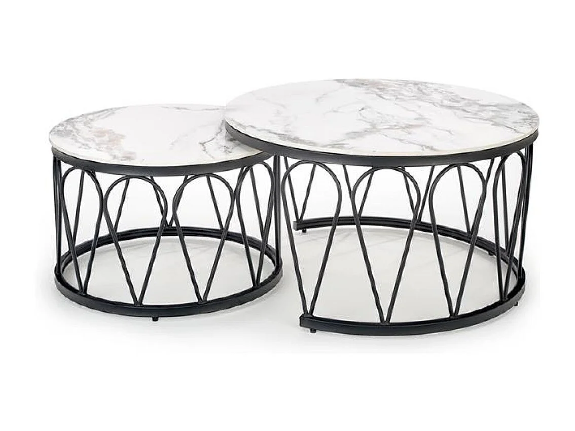 Tavolino Formosa-Set/MDF/Metallo/Bianco e Nero