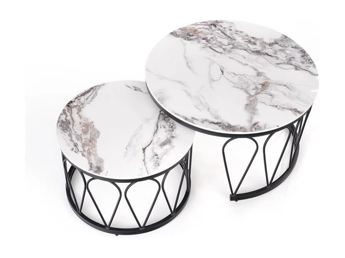 Tavolino Formosa-Set/MDF/Metallo/Bianco e Nero