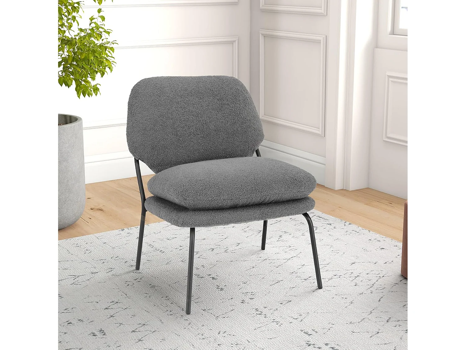 Eetkamerstoel, accentstoel met overtrek van teddyfleece, hoge rug, gestoffeerde stoel, zithoogte 48 cm, woonkamerstoel, keukenstoel, tot 145 kg belastbaarVH34542