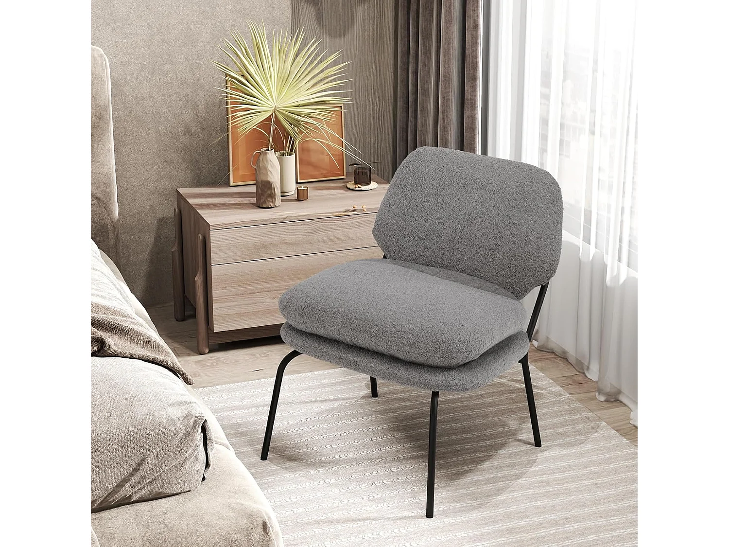 Eetkamerstoel, accentstoel met overtrek van teddyfleece, hoge rug, gestoffeerde stoel, zithoogte 48 cm, woonkamerstoel, keukenstoel, tot 145 kg belastbaarVH34542