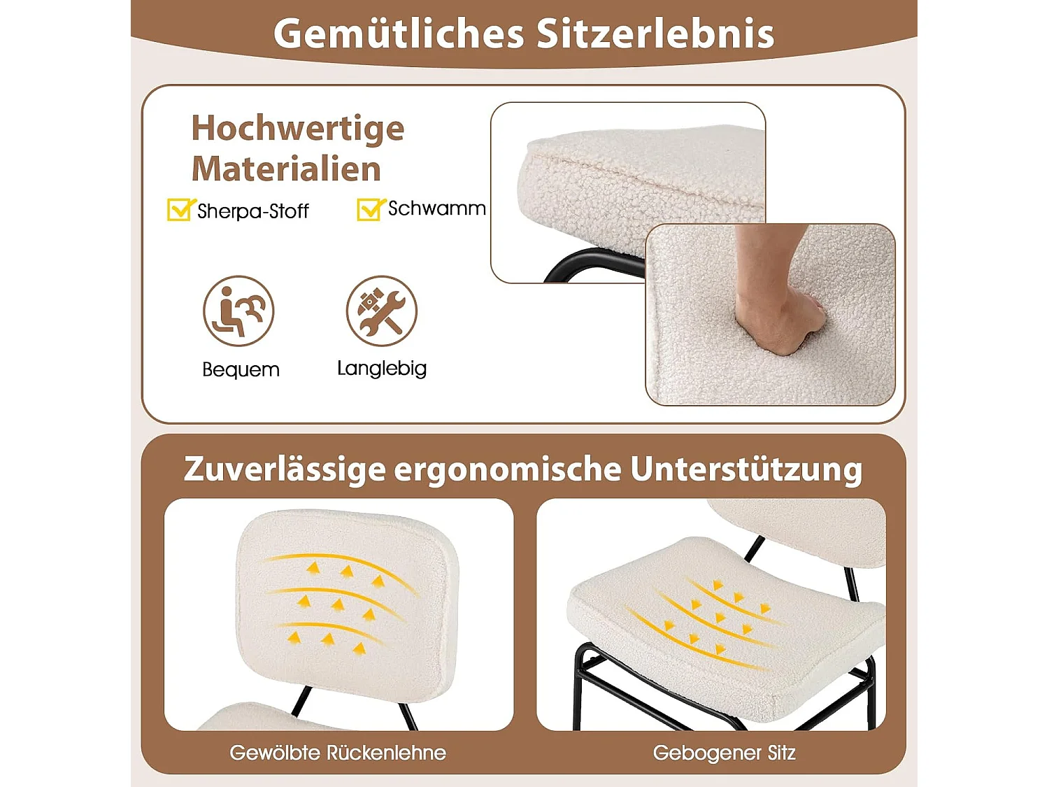 Eetkamerstoel, sherpa-keukenstoel met gebogen zitting en rugleuning, gestoffeerde stoel, belastbaar tot 150 kg, woonkamerstoel voor eetkamer,slaapkamer TH32829
