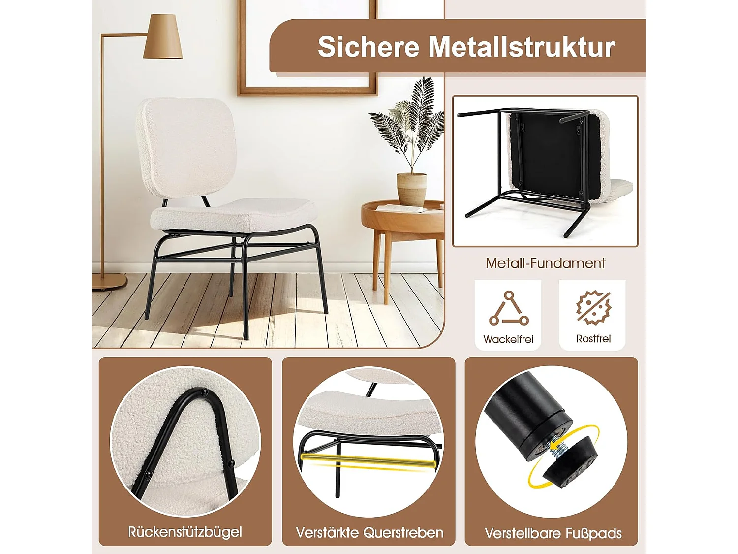 Eetkamerstoel, sherpa-keukenstoel met gebogen zitting en rugleuning, gestoffeerde stoel, belastbaar tot 150 kg, woonkamerstoel voor eetkamer,slaapkamer TH32829