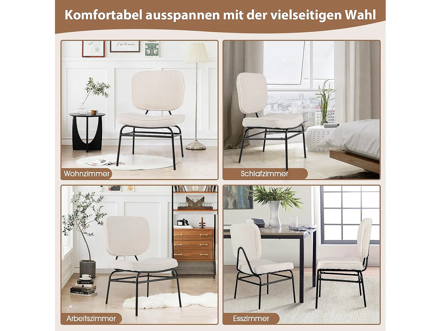 Eetkamerstoel, sherpa-keukenstoel met gebogen zitting en rugleuning, gestoffeerde stoel, belastbaar tot 150 kg, woonkamerstoel voor eetkamer,slaapkamer TH32829