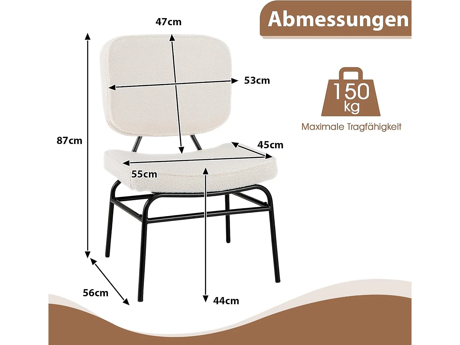 Eetkamerstoel, sherpa-keukenstoel met gebogen zitting en rugleuning, gestoffeerde stoel, belastbaar tot 150 kg, woonkamerstoel voor eetkamer,slaapkamer TH32829