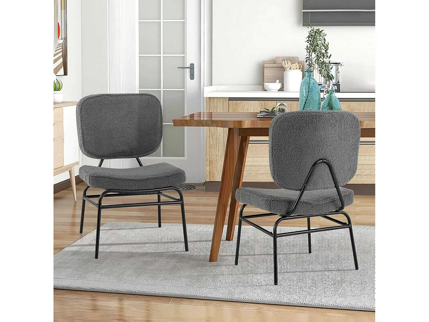 Eetkamerstoel, sherpa-keukenstoel met gebogen zitting en rugleuning, gestoffeerde stoel, belastbaar tot 150 kg, woonkamerstoel voor eetkamer,slaapkamerTH32829