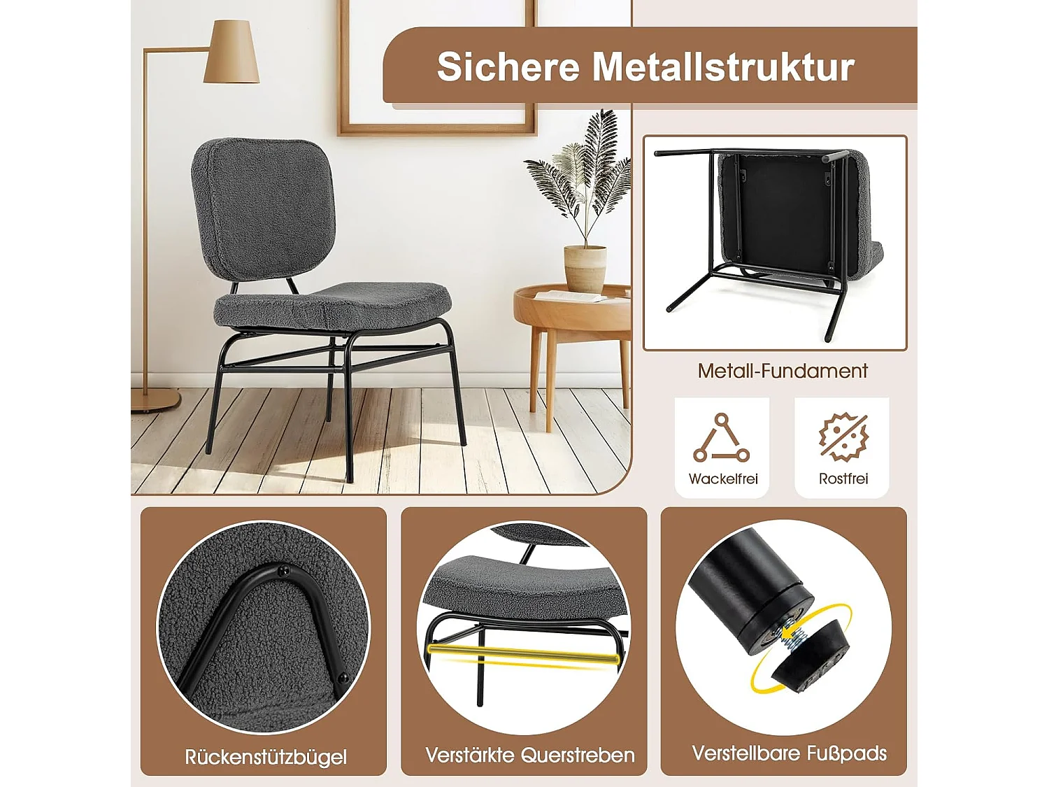 Eetkamerstoel, sherpa-keukenstoel met gebogen zitting en rugleuning, gestoffeerde stoel, belastbaar tot 150 kg, woonkamerstoel voor eetkamer,slaapkamerTH32829