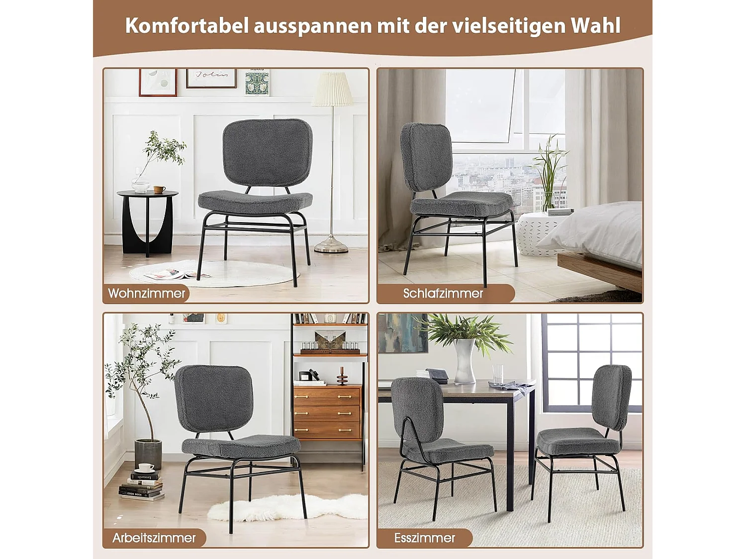 Eetkamerstoel, sherpa-keukenstoel met gebogen zitting en rugleuning, gestoffeerde stoel, belastbaar tot 150 kg, woonkamerstoel voor eetkamer,slaapkamerTH32829