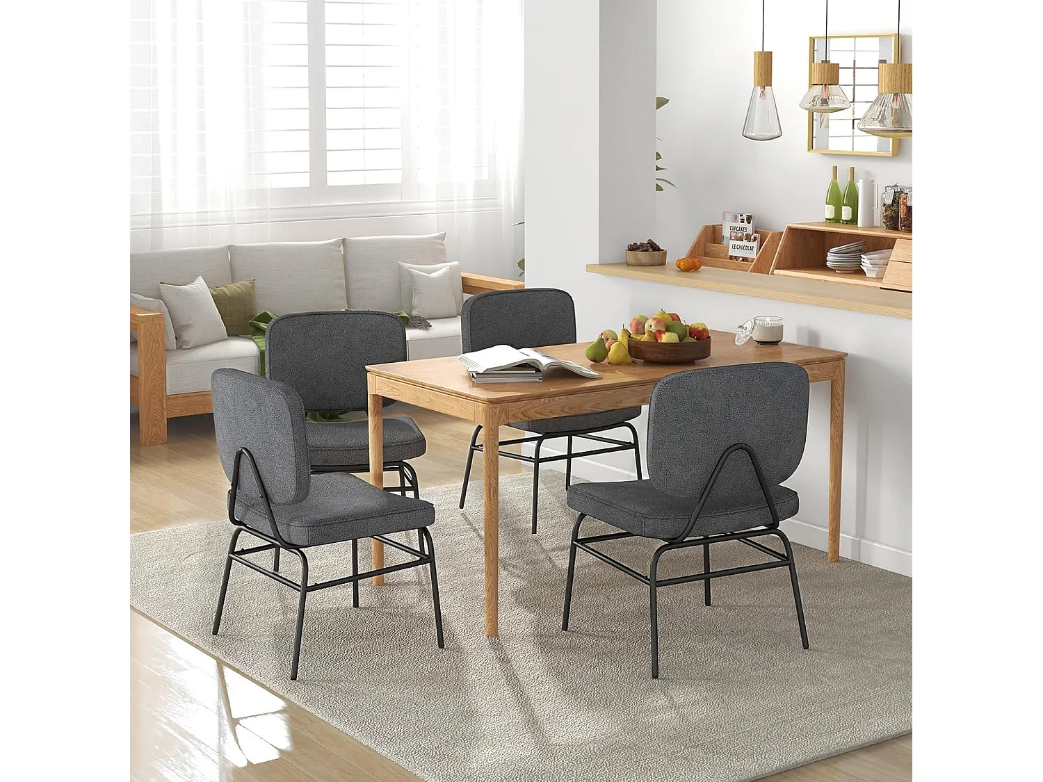 Eetkamerstoel, sherpa-keukenstoel met gebogen zitting en rugleuning, gestoffeerde stoel, belastbaar tot 150 kg, woonkamerstoel voor eetkamer,slaapkamerTH32829