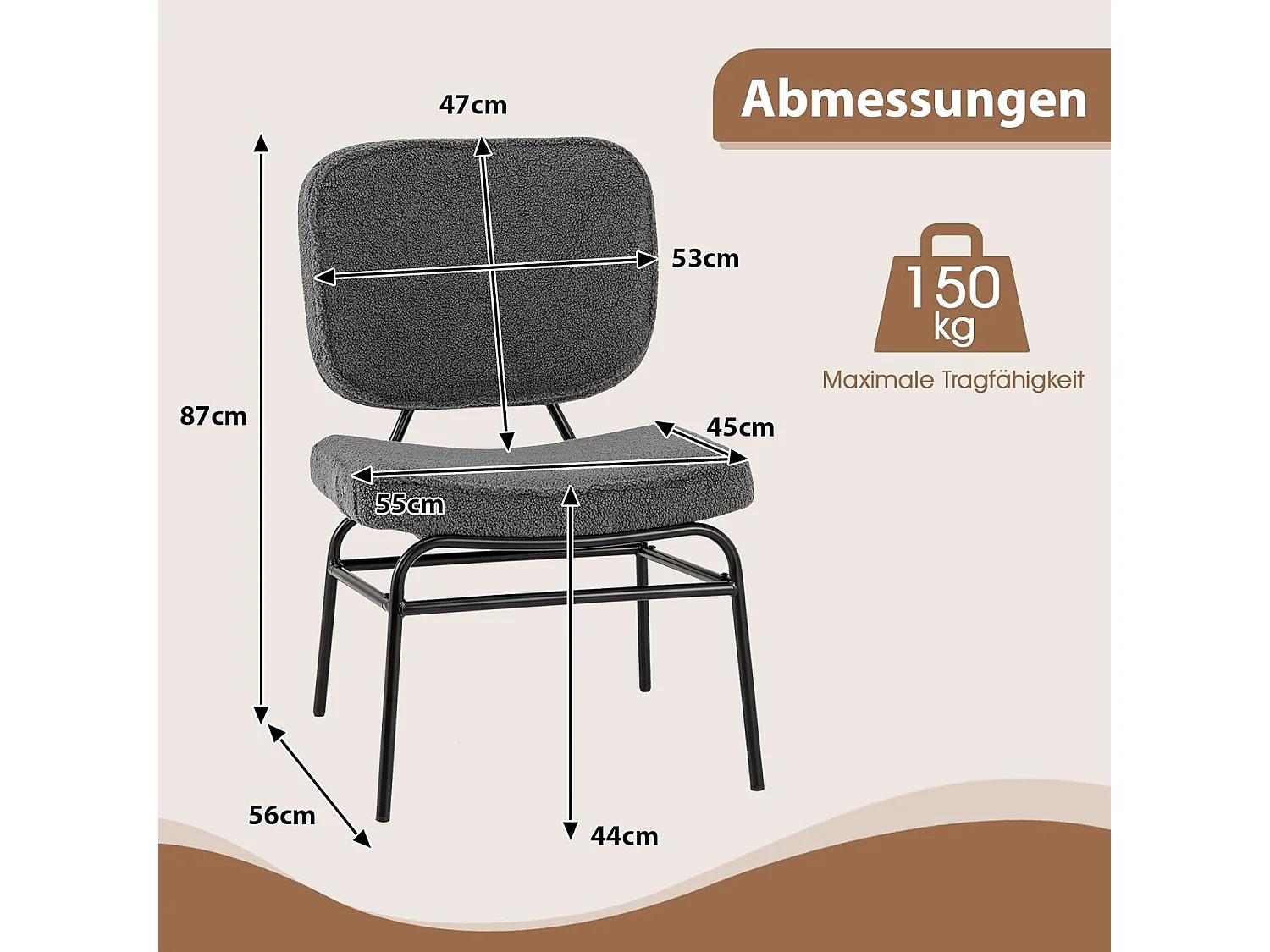 Eetkamerstoel, sherpa-keukenstoel met gebogen zitting en rugleuning, gestoffeerde stoel, belastbaar tot 150 kg, woonkamerstoel voor eetkamer,slaapkamerTH32829