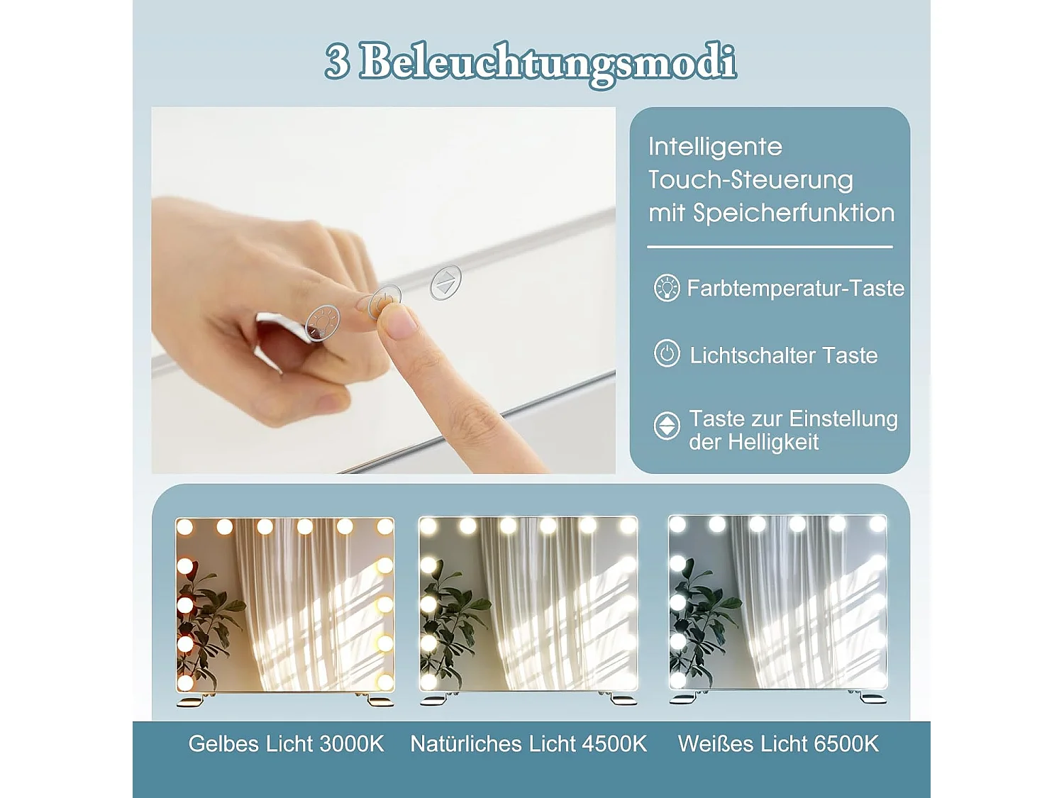 Hollywood Spiegel met 14 dimbare ledlampen,2-in-1 tafelspiegel & wandspiegel met metalen standaard,cosmeticaspiegel met smart touch-bedieningTG32123