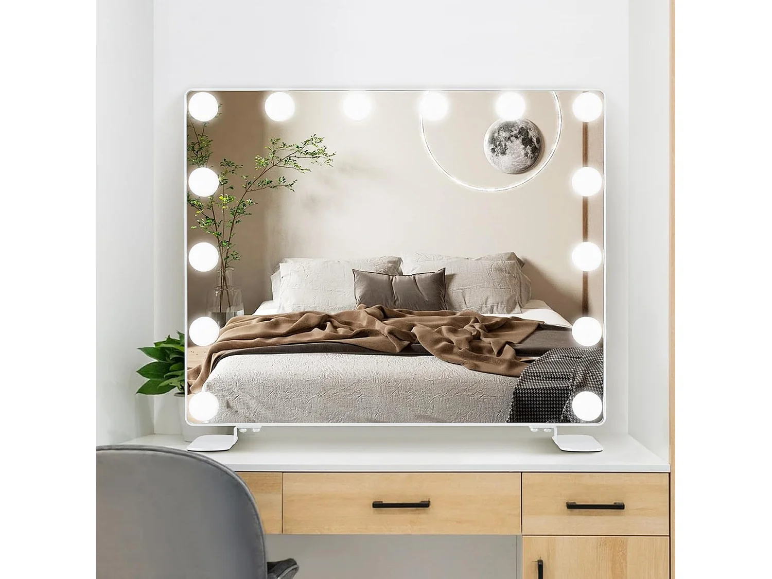 Hollywood Spiegel met 14 dimbare ledlampen,2-in-1 tafelspiegel & wandspiegel met metalen standaard,cosmeticaspiegel met smart touch-bedieningTG32123