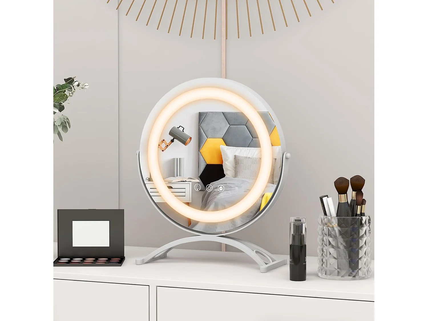 Make-upspiegel met verlichting, make-upspiegel met aanraakschakelaar en geheugenfunctie, dimbaar,tafelspiegel voor kaptafel en bureau, 32,5 x 12,5 x 35,5 cmTG32833