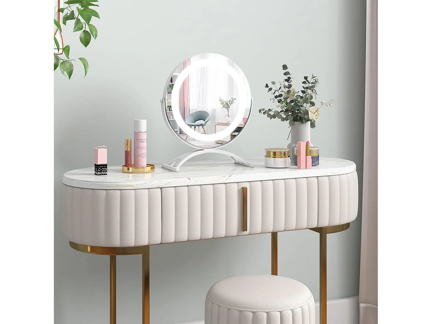 Make-upspiegel met verlichting, make-upspiegel met aanraakschakelaar en geheugenfunctie, dimbaar,tafelspiegel voor kaptafel en bureau, 32,5 x 12,5 x 35,5 cmTG32833