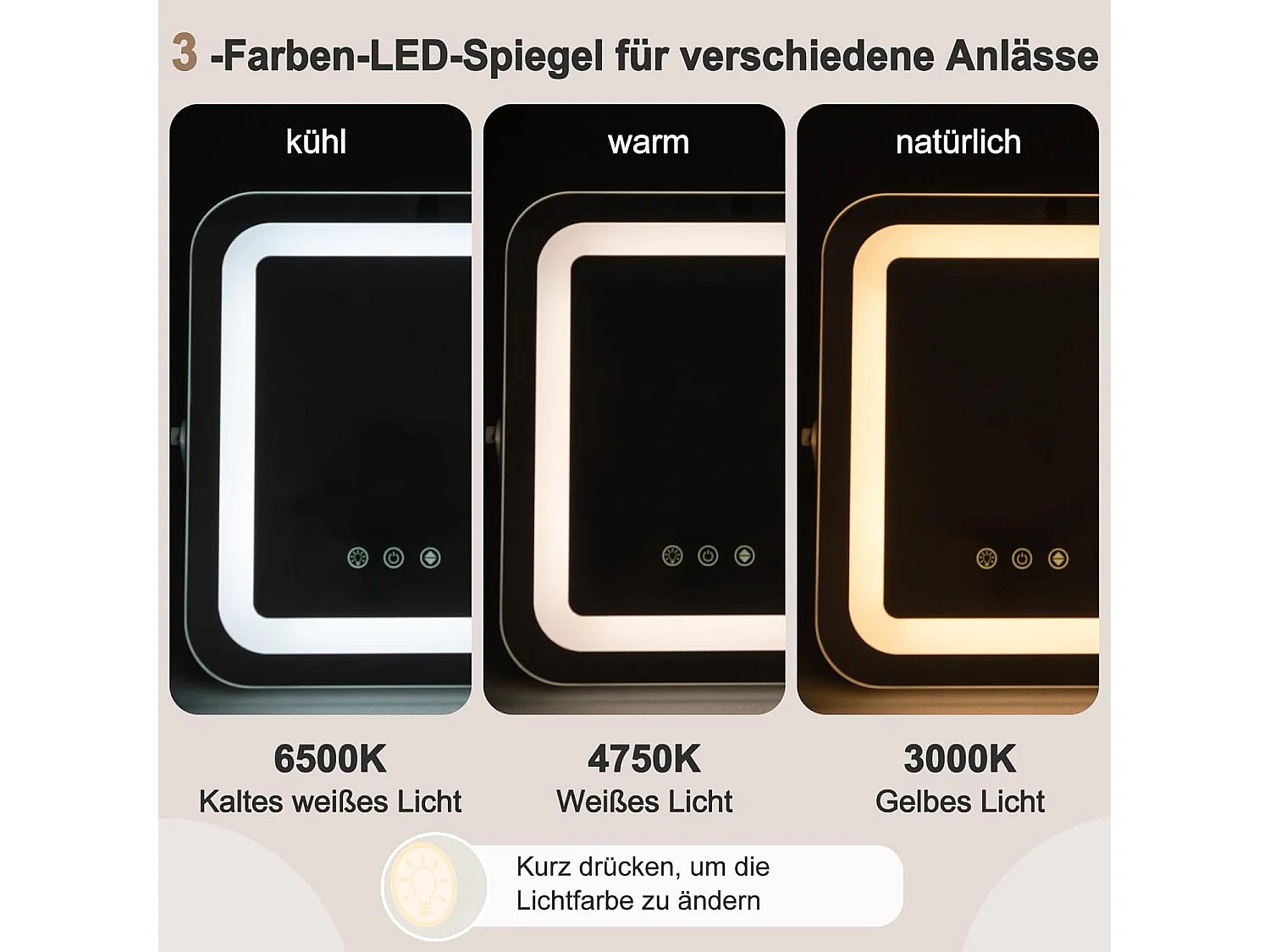 Make-upspiegel met verlichting,make-upspiegel met aanraakschakelaar en geheugenfunctie,dimbaar,hellingshoek verstelbaar,tafelspiegel voor kaptafel en bureauTG32836