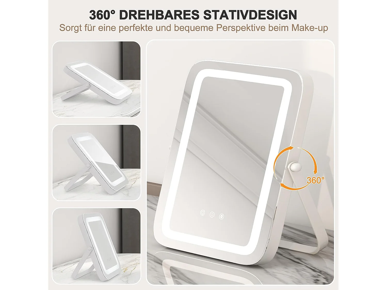 Make-upspiegel met verlichting,make-upspiegel met aanraakschakelaar en geheugenfunctie,dimbaar,hellingshoek verstelbaar,tafelspiegel voor kaptafel en bureauTG32836