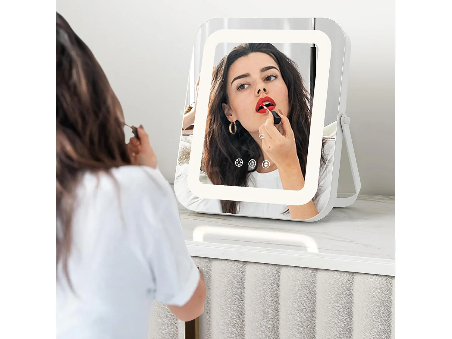 Make-upspiegel met verlichting,make-upspiegel met aanraakschakelaar en geheugenfunctie,dimbaar,hellingshoek verstelbaar,tafelspiegel voor kaptafel en bureauTG32836