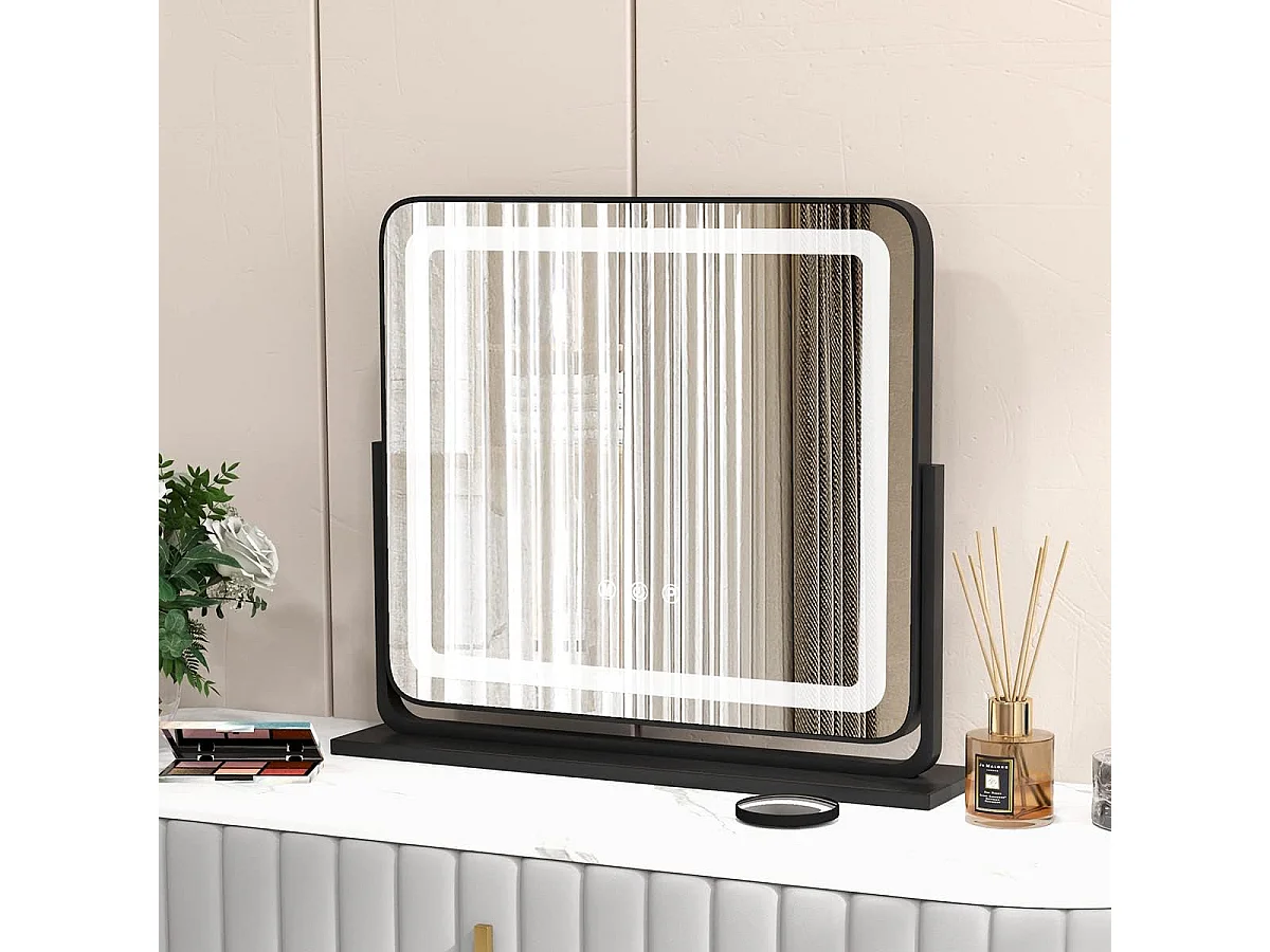 Make-upspiegel met 3 lichtkleuren Hollywood spiegel met 5 x vergroting verlichting instelbare helderheid 360 draaibare make-upspiegel touch bedieningTG32500