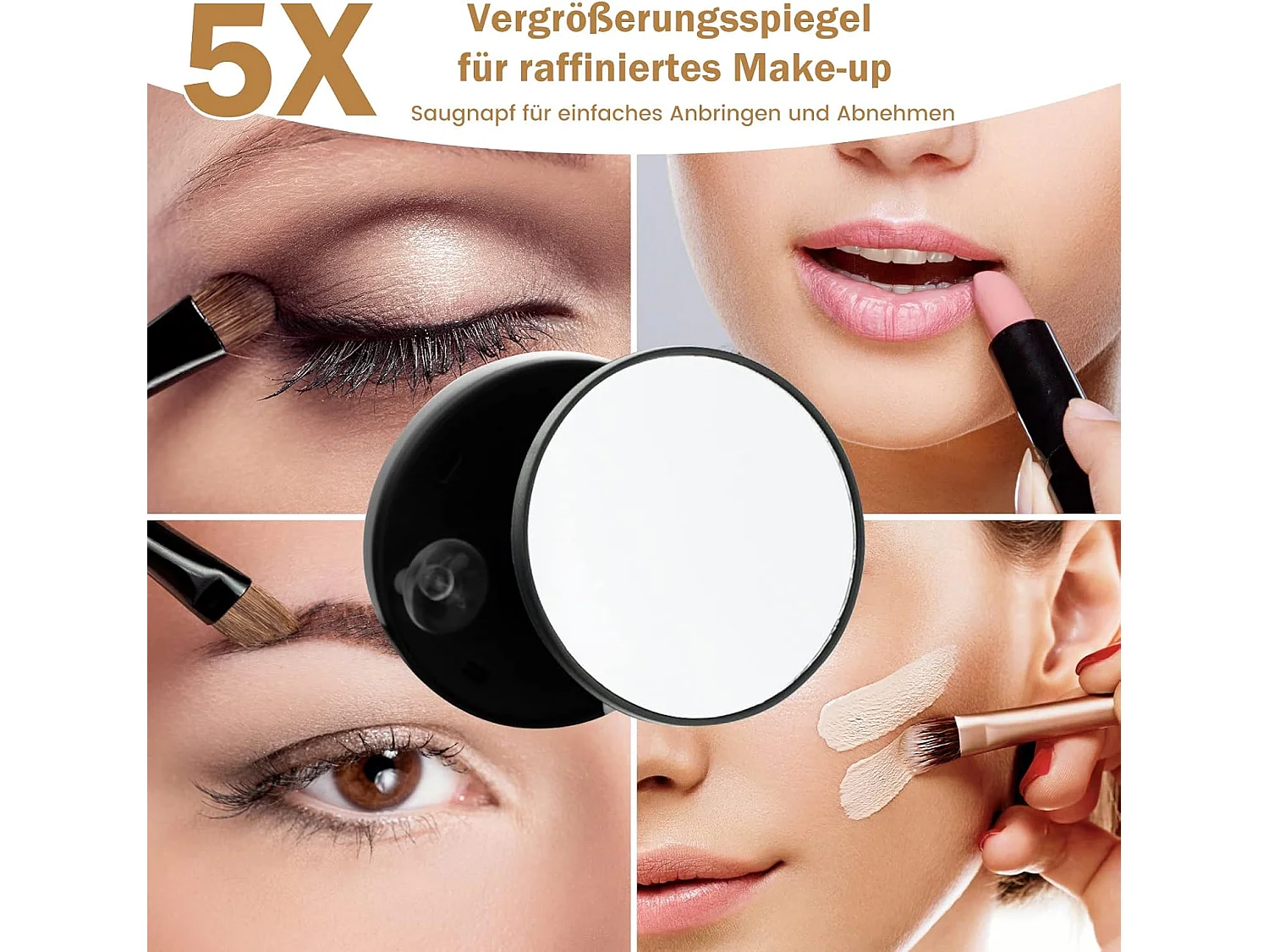 Make-upspiegel met 3 lichtkleuren Hollywood spiegel met 5 x vergroting verlichting instelbare helderheid 360 draaibare make-upspiegel touch bedieningTG32500