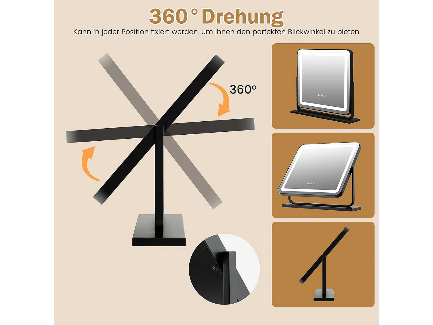 Make-upspiegel met 3 lichtkleuren Hollywood spiegel met 5 x vergroting verlichting instelbare helderheid 360 draaibare make-upspiegel touch bedieningTG32500