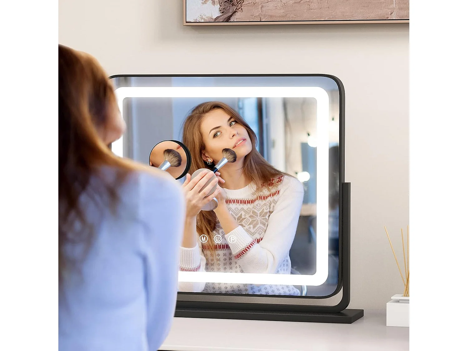 Make-upspiegel met 3 lichtkleuren Hollywood spiegel met 5 x vergroting verlichting instelbare helderheid 360 draaibare make-upspiegel touch bedieningTG32500