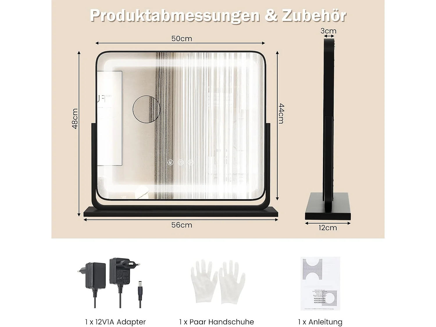 Make-upspiegel met 3 lichtkleuren Hollywood spiegel met 5 x vergroting verlichting instelbare helderheid 360 draaibare make-upspiegel touch bedieningTG32500